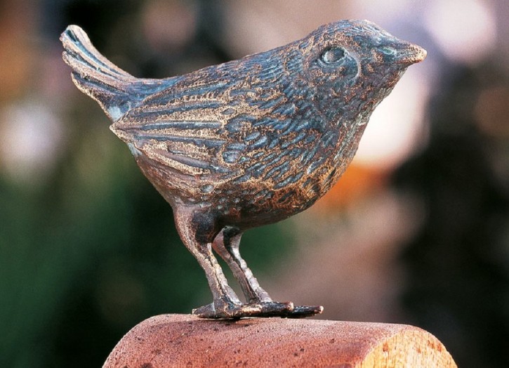Bronzefigur Vogel Zaunkönig stehend 6cm Bronze Gartenfigur Rottenecker