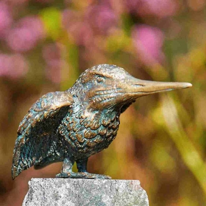 Bronzefigur Eisvogel 8cm Flügel offen Gartenfigur Bronze Skulptur Rottenecker