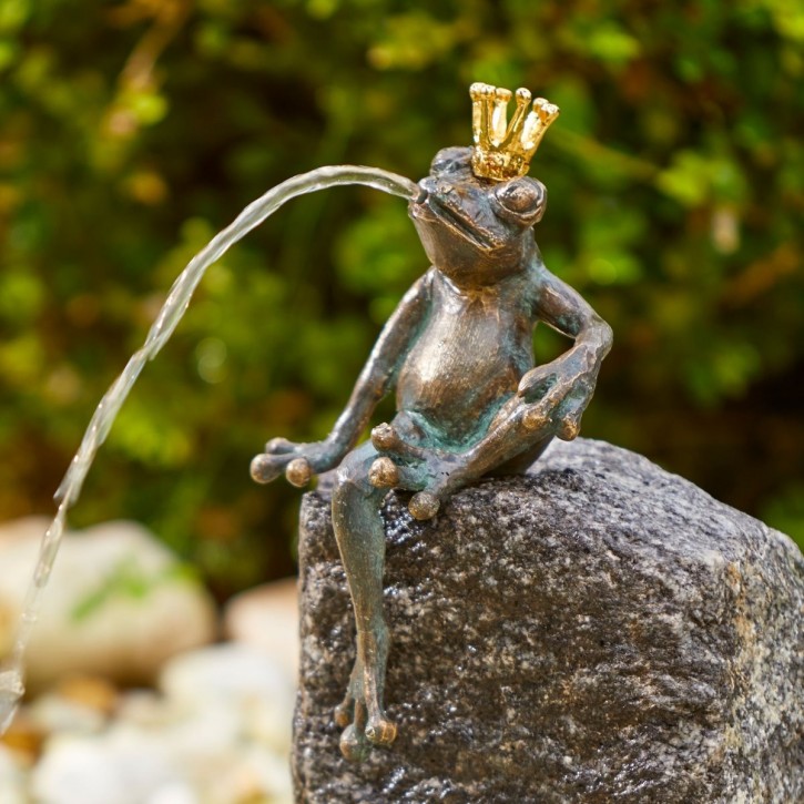 Bronzefigur Froschkönig Heiner 18cm Bronze Gartenfigur Wasserspeier Rottenecker