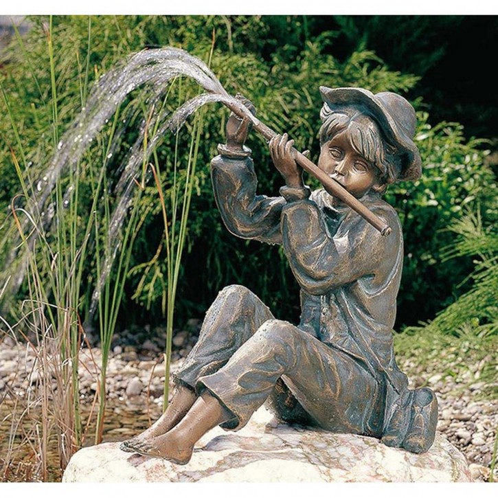 Wasserspeier Flötenspieler Hans 32cm Bronze Gartenfigur Teichfigur Rottenecker