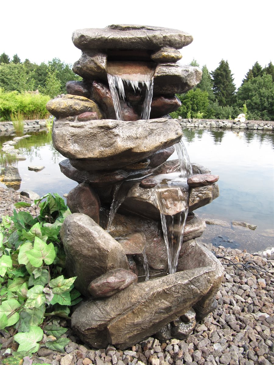 Jibey Wasserfall 100cm Polystone Brunnen Stein Optik inkl. Pumpe und