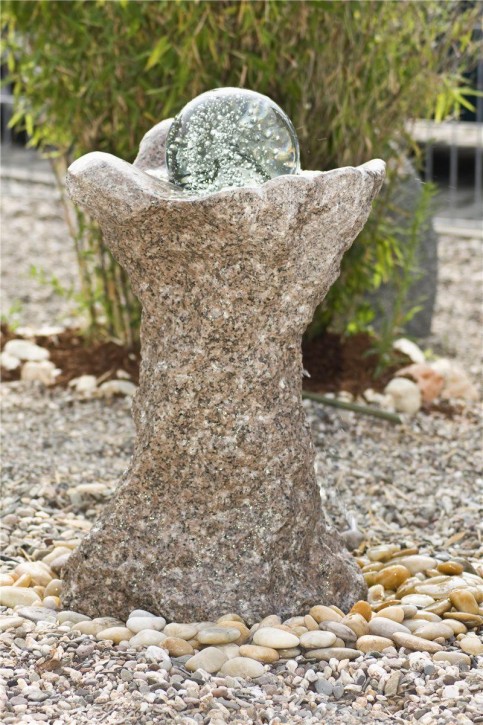 Wasserspiel SET Quellstein Säule Shui 70cm Granit Gartenbrunnen dreh. Glaskugel