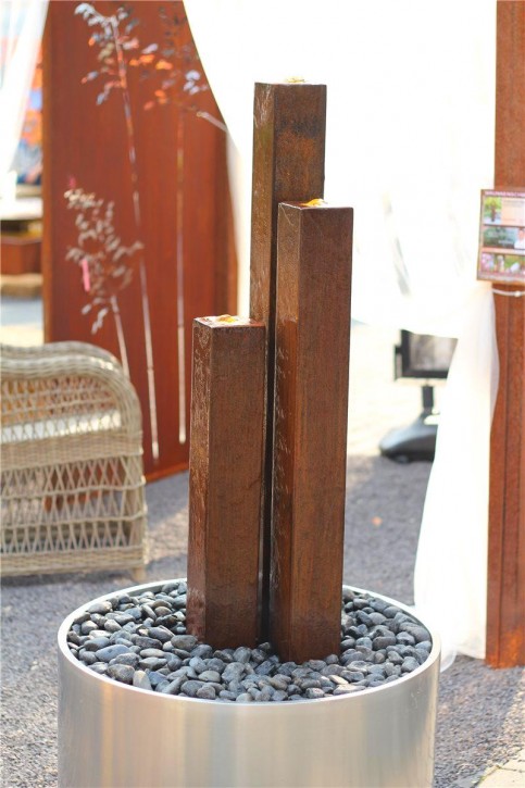 Wasserspiel SET Cordon 3er Säulen 130cm Cortenstahl Gartenbrunnen Edelrost Design