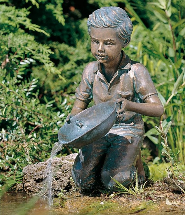 Bronzefigur Kind Simon 38cm Bronze Gartenfigur Wasserspeier Rottenecker