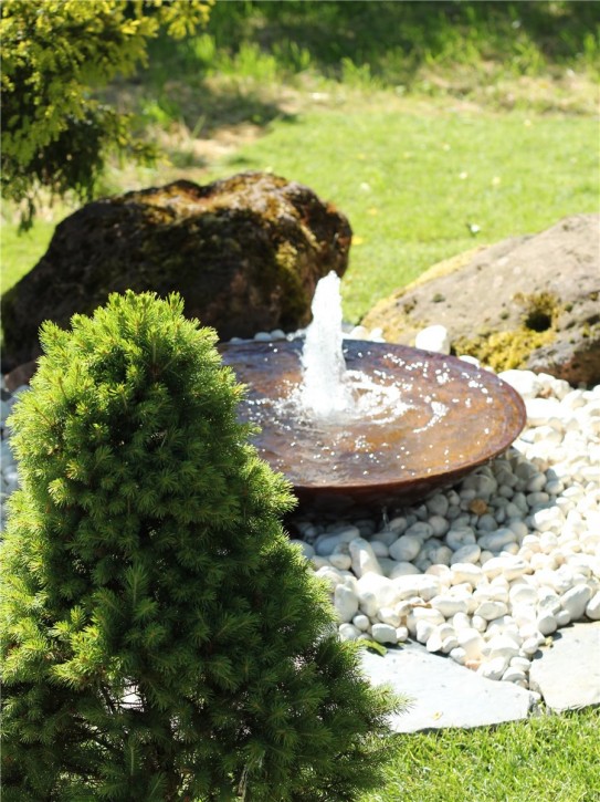 Cortenstahl Wasserschale 80 mit Fontäne Edelrost Gartenbrunnen Komplettset