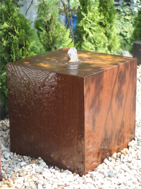 Cortenstahl Würfel 40cm Edelrost Gartenbrunnen Springbrunnen Komplettset