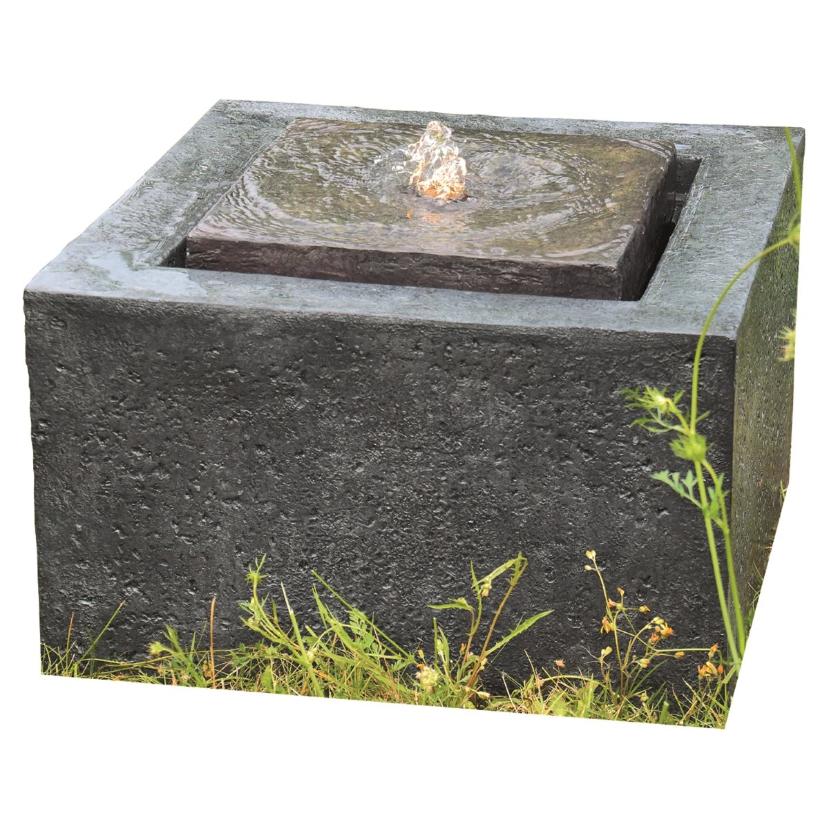 Quader Wasserquelle L50cm Polystone Brunnen Gartenbrunnen Inkl Pumpe Und Led 0111