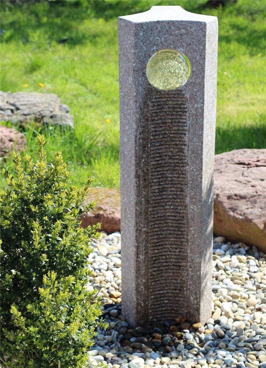 Quellstein Granit JOY mit Bronze Katze inkl Becken Pumpe Wasserspiel kpl.SET 