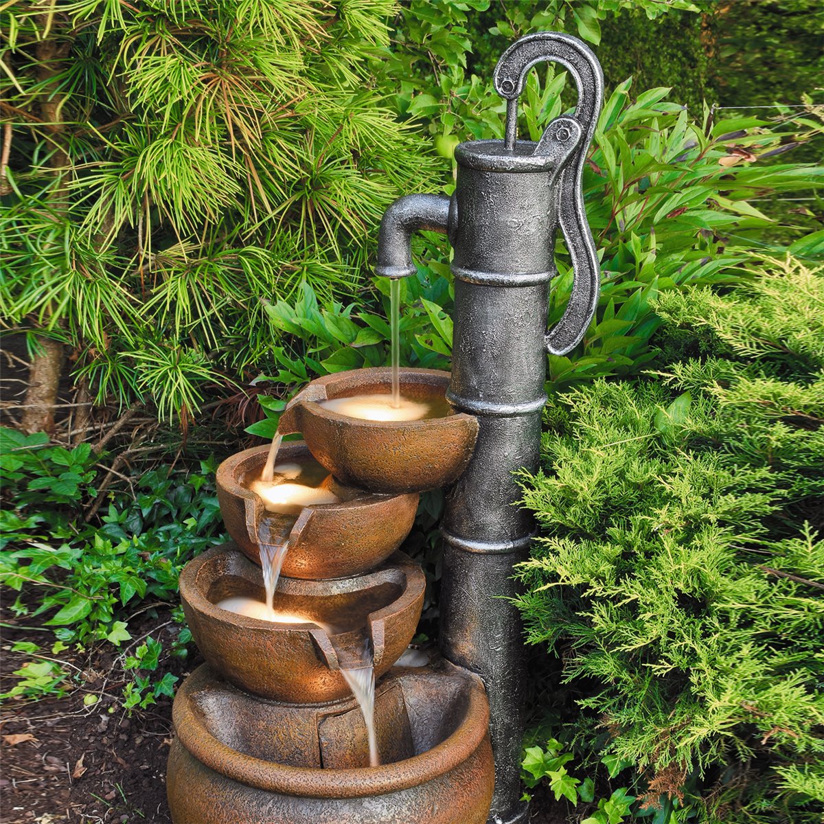 Wasserspiel Mano mit Schwengelpumpe 70cm Polystone Brunnen inkl. Pumpe