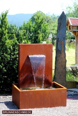 Wasserspiel Cortenstahl Wasserfall L30cm Gartenbrunnen Edelrost Design