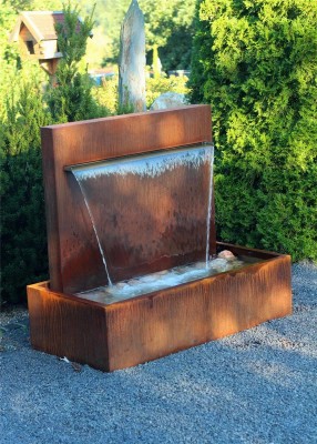 Wasserspiel Cortenstahl Wasserfall L 90 cm Gartenbrunnen Edelrost Design