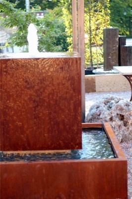 Wasserspiel SET Cortenstahl Würfel 80 Schwebeoptik Gartenbrunnen Edelrost H115cm