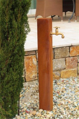 Zapfstelle Cordon 125 inkl. Wasserhahn Cortenstahl Wasserzapfstelle für Garten