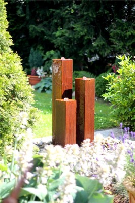 Cortenstahl Säulen Trio 100/15 Edelrost Gartenbrunnen Springbrunnen Komplettset