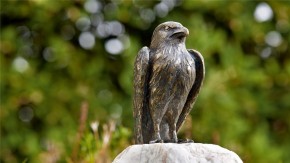 Gartenfigur Turmfalke auf Naturstein Säule 80cm Bronze Skulptur Rottenecker