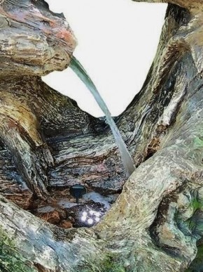 Edda Brunnen 65cm Polystone Wasserfall Gartenbrunnen Komplettsystem in Holz Optik