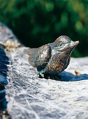 Bronzefigur Vogel nach oben schauend L10cm Bronze Gartenfigur Rottenecker