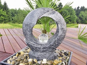 NUR ABHOLUNG! Wasserspiel SET Mond Quellstein 55cm Granit anthrazit Gartenbrunnen dreh. Glaskugel