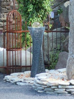 NUR ABHOLUNG! Quellstein Swirl 100cm Granit Gartenbrunnen mit dreh. Glaskugel Komplettset