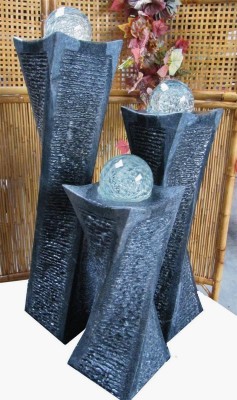 NUR ABHOLUNG! Wasserspiel SET 3er Säulen Swirl 100 Granit Gartenbrunnen dreh. Glaskugel