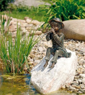 Wasserspeier Flötenspieler Toni 32cm Bronze Gartenfigur Teichfigur Rottenecker