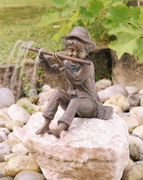 Wasserspeier Flötenspieler Hans 32cm Bronze Gartenfigur Teichfigur Rottenecker