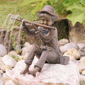 Wasserspeier Flötenspieler Hans 32cm Bronze Gartenfigur Teichfigur Rottenecker