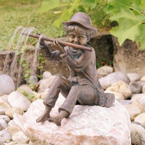 Wasserspeier Flötenspieler Hans 32cm Bronze Gartenfigur Teichfigur Rottenecker