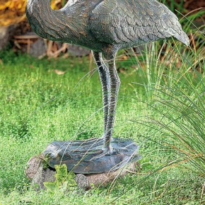 Bronzefigur Graureiher 60cm mit Fisch Bronze Fischreiher Gartenfigur Rottenecker