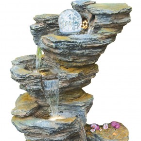 Fudong Wasserfall 86cm Polystone Gartenbrunnen Schiefer Optik Springbrunnen