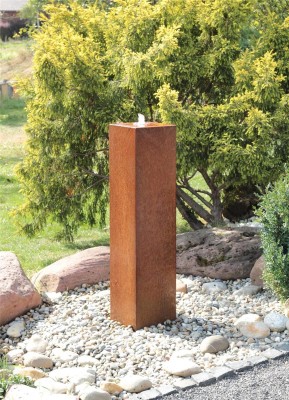 Cortenstahl Säule 125cm Edelrost Gartenbrunnen Springbrunnen Komplettset