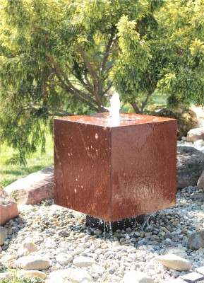 Cortenstahl Würfel 70cm Schwebeoptik Edelrost Gartenbrunnen Springbrunnen Komplettset