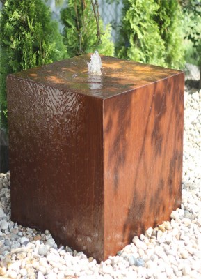 Cortenstahl Quader 100cm Edelrost Gartenbrunnen Springbrunnen Komplettset