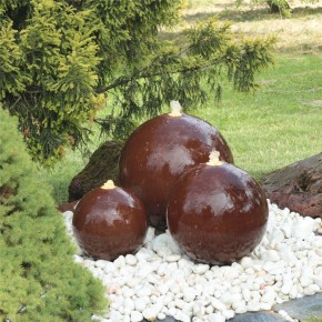Cortenstahl Kugelbrunnen Trio 30/40/50 cm Edelrost Gartenbrunnen Komplettset