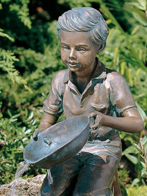 Bronzefigur Kind Simon 38cm Bronze Gartenfigur Wasserspeier Rottenecker