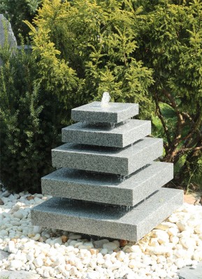 Wasserspiel SET Granit Pyramide 80cm Kristall grau Quellstein Gartenbrunnen Springbrunnen
