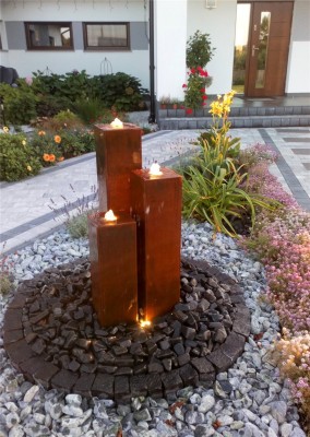Cortenstahl Säulen Trio 100/20 Edelrost Gartenbrunnen Springbrunnen Komplettset
