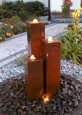 Cortenstahl Säulen Trio 100/20 Edelrost Gartenbrunnen Springbrunnen Komplettset