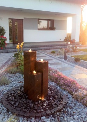 Cortenstahl Säulen Trio 100/20 Edelrost Gartenbrunnen Springbrunnen Komplettset