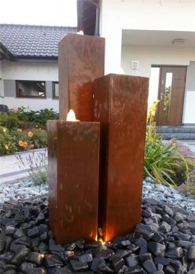 Cortenstahl Säulen Trio 100/20 Edelrost Gartenbrunnen Springbrunnen Komplettset