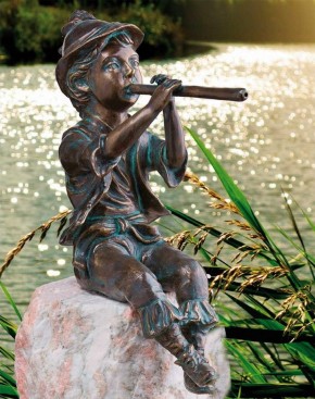 Wasserspeier Flötenspieler Antonio 40cm Wasserspiel Bronze Skulptur Rottenecker