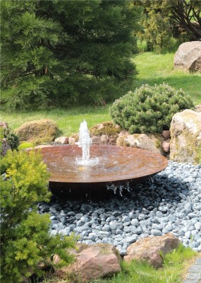 Cortenstahl Wasserschale 150 mit Fontäne Edelrost Springbrunnen Komplettset