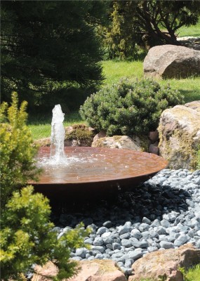 Cortenstahl Wasserschale 150 mit Fontäne Edelrost Springbrunnen Komplettset