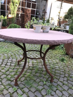 Gartentisch mit Steinplatte 120cm Naturstein Sandstein rot geschliffen/bossiert Gestell Eisen Edelrost