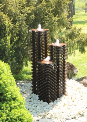 Cortenstahl Lamellen Säulen Trio 100/20 Edelrost Gartenbrunnen Springbrunnen Komplettset