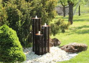 Cortenstahl Lamellen Säulen Trio 100/20 Edelrost Gartenbrunnen Springbrunnen Komplettset