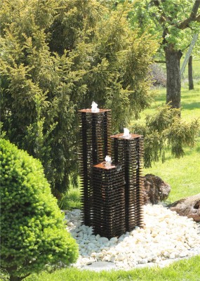 Cortenstahl Lamellen Säulen Trio 100/20 Edelrost Gartenbrunnen Springbrunnen Komplettset