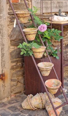 Kräuterleiter mit 5 Topfhalter (ohne Töpfe) Topfleiter Eisen Edelrost