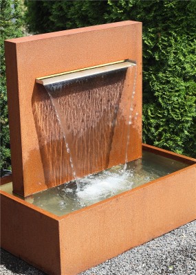 Cortenstahl Wasserfall L60cm mit Becken Gartenbrunnen Edelrost Design