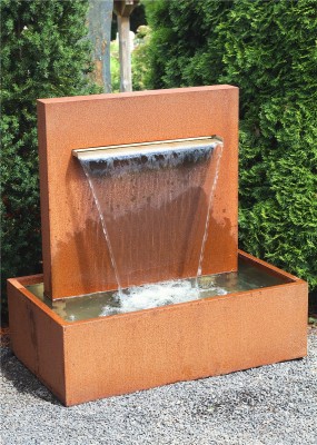 Cortenstahl Wasserfall L60cm mit Becken Gartenbrunnen Edelrost Design